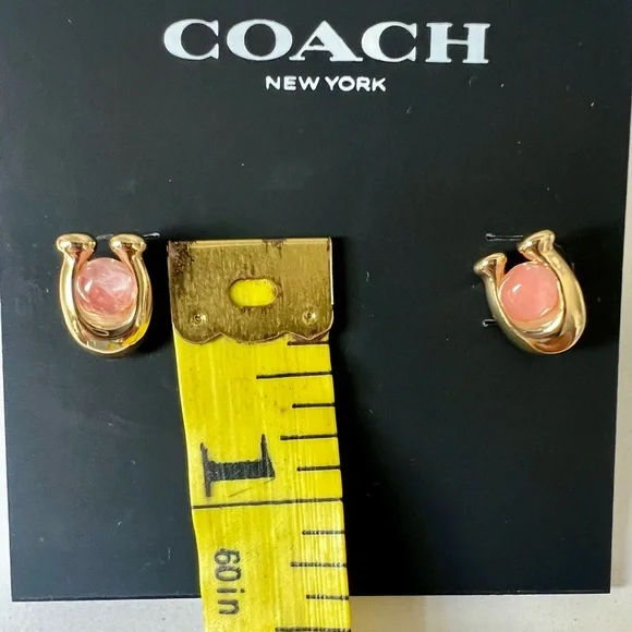 NWT Coach Horse shoe shape with rose quarts stone earrings💕 - Picture 5 of 11
